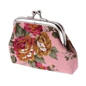 Miniature Victorian Rose Purse Bag French Kiss Clasp Storage Change Purse Pink